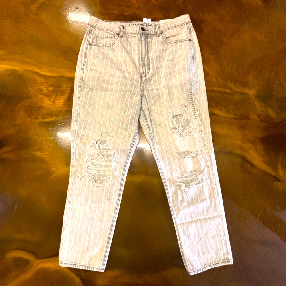 Striped Distressed Women's Jeans - Light Wash